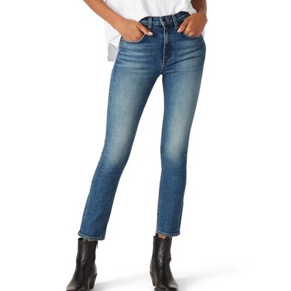 ASKK NY High-Rise Blue Cropped Skinny Jeans Distressed Wash Sz 31